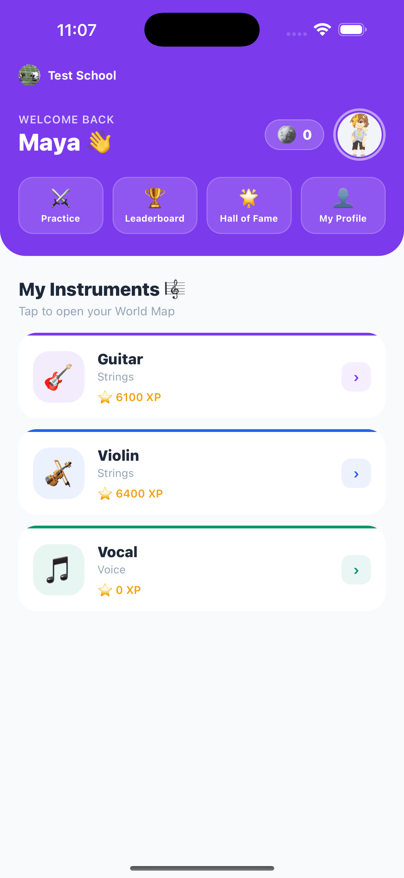 Questalina app — Dashboard screen